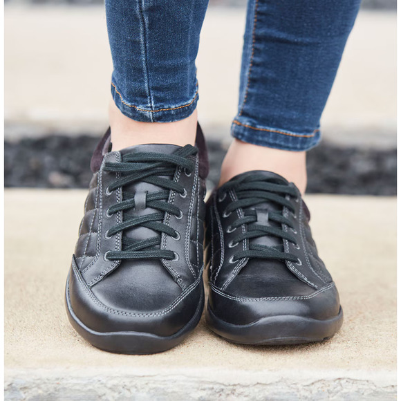 Anodyne Womens No. 75 Casual Sport Sneaker US 9.5 Wide EU 39.5 Black Leather NIB - Picture 2 of 12